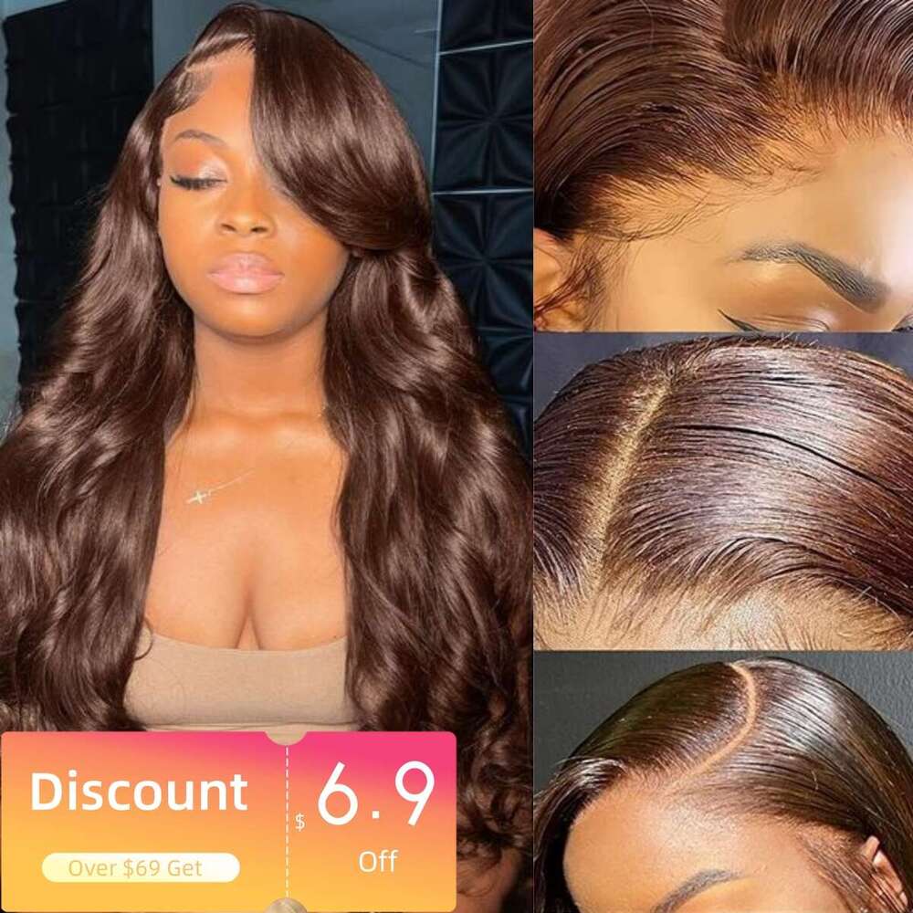 13x4 Chocolate Brown Body Wave HD Front Brazilian Lace Frontal For Women Preplucked Human Hair Wigs Curly Wig