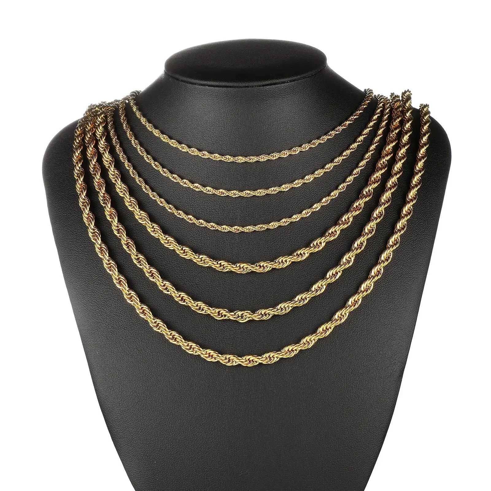 2-6MM Gold Color Twisted Rope Chain Necklace Stainless Steel Never Fade Waterproof Choker For Men Women Fashion JewelryX240919
