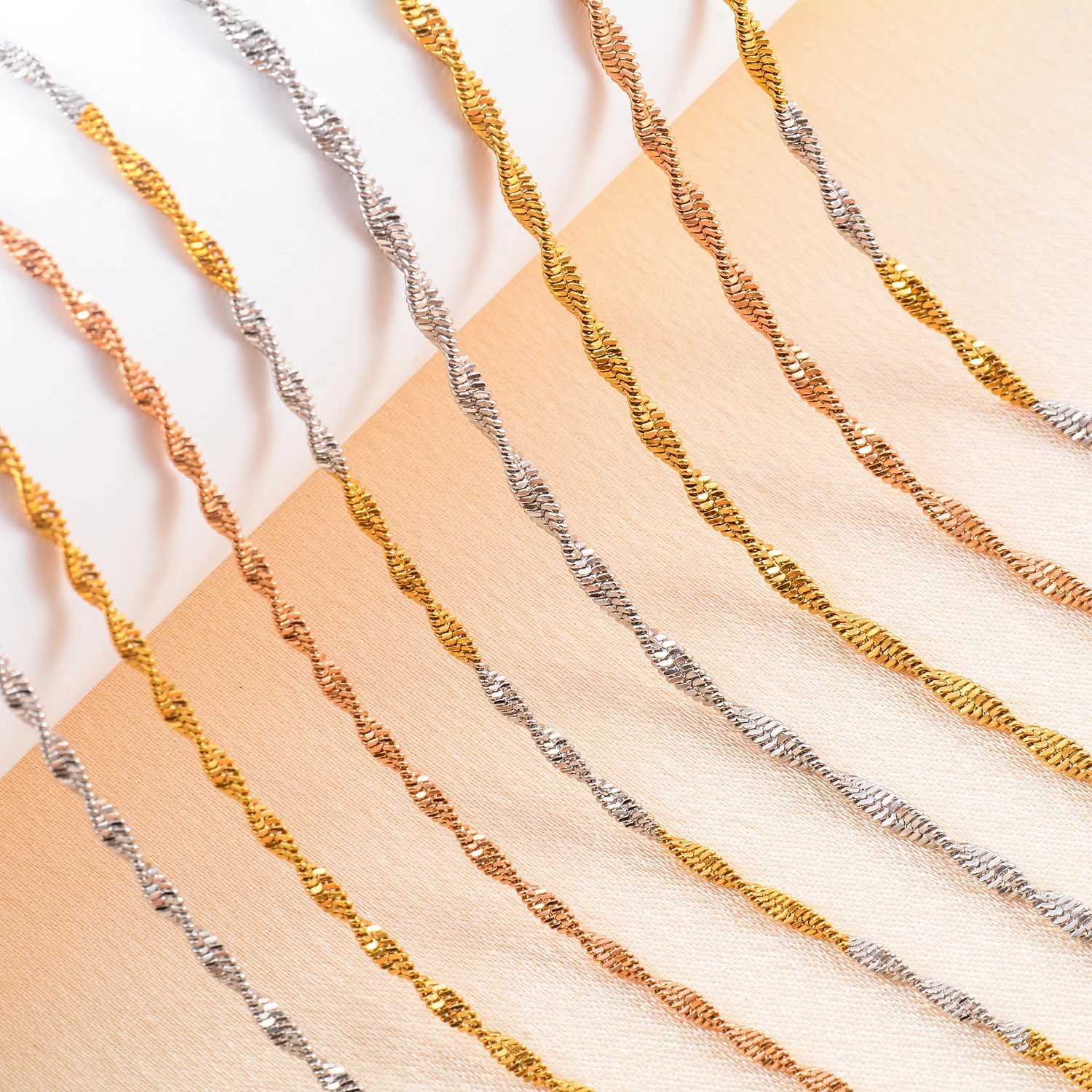 1.5mm/2mm/2.5mm Stainless Steel Tiny Twist Flate Snake Chain Necklace Silver/Gold/Rose Color For Women Mens Jewelry GiftX240919