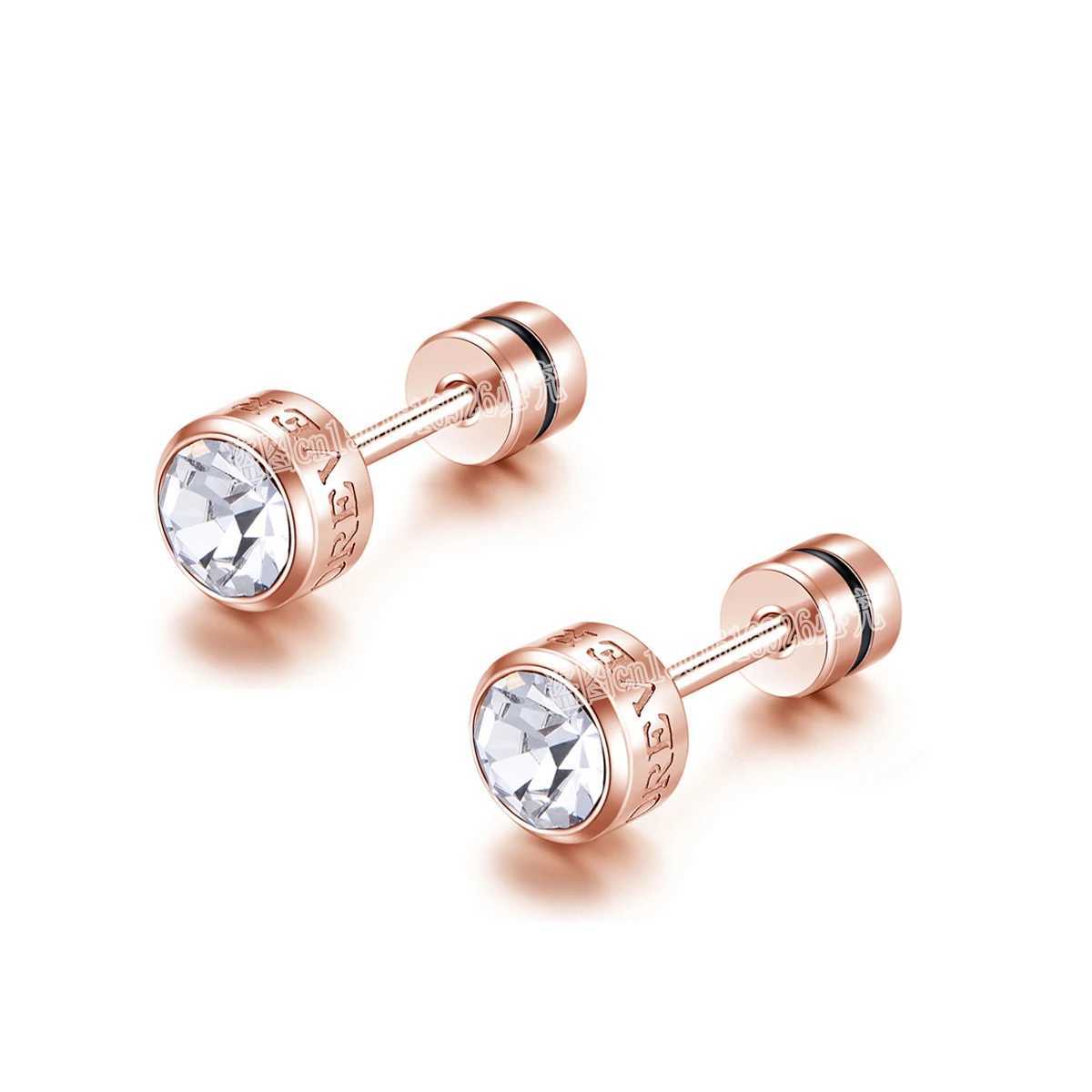 Stainless steel corrugated letters Eternal Love CZ zircon Korean earrings womens crystal screws titanium steel earrings W240919