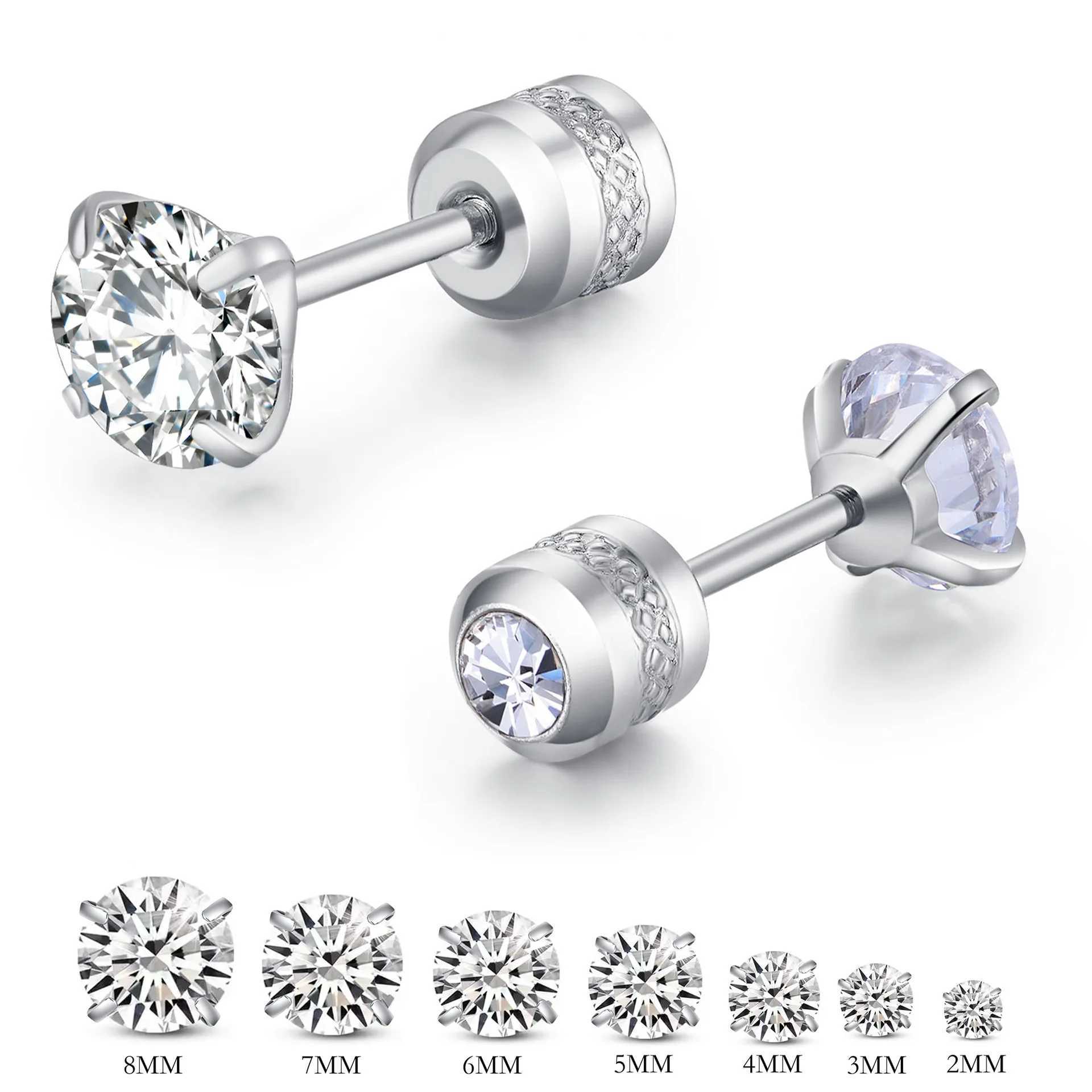 2PC stainless steel mini crystal CZ screws ear studs bone studs ear studs chuck spiral Lobe ear studs perforated body jewelry 20G W240919