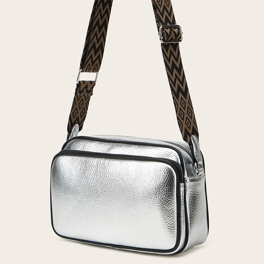 LEFTSIDE Small Sier PU Leather Crossbody For Women 2023 Winter Fashion Lady Bag With Wide Shoulder Belt Handbags