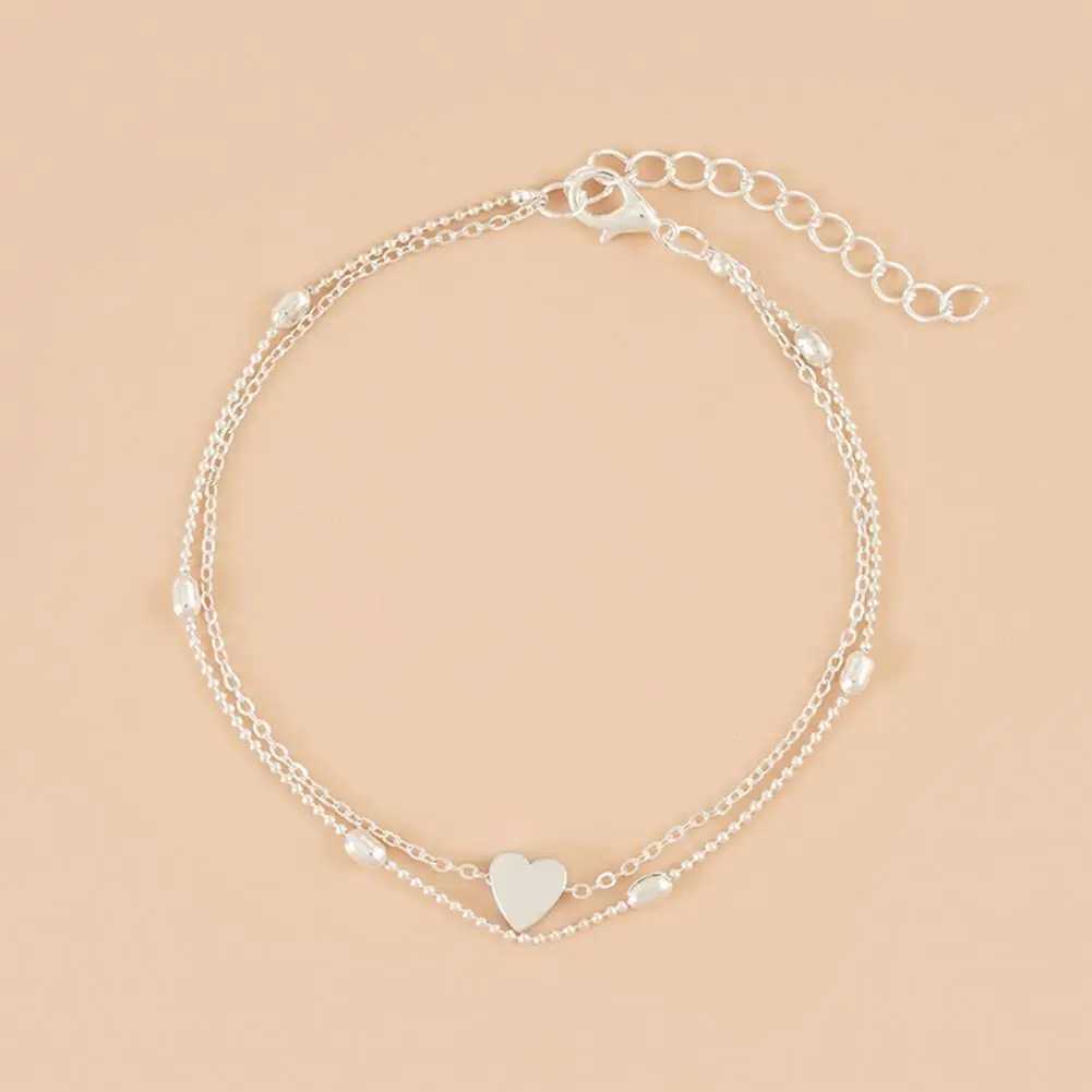 Mother Day Gift Anklet Elegant Double-layer Heart Anklet for Women Adjustable Hollow Chain Ankle Decoration with Lobster Y240920