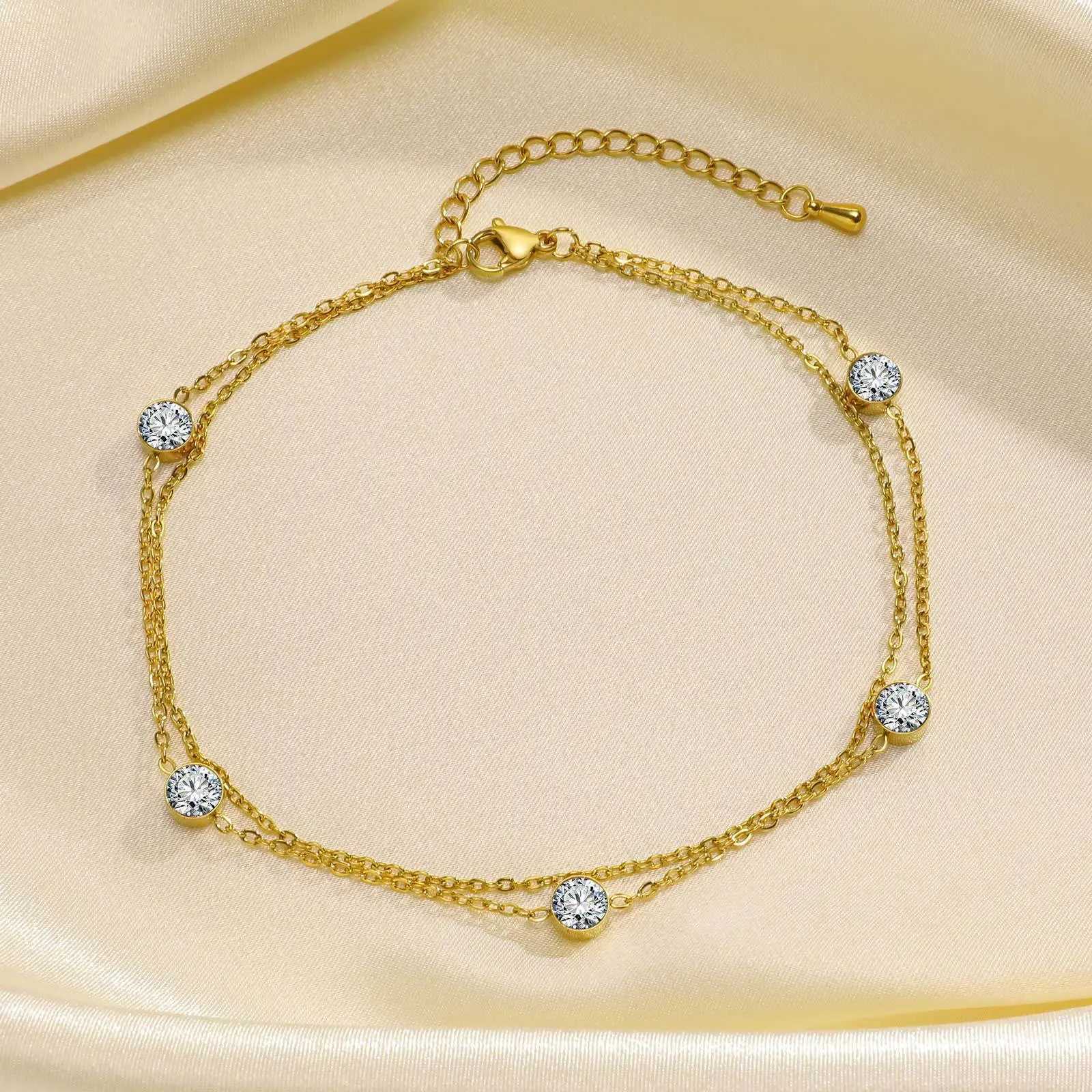 Funky Stainless Steel Bilayer Anklets Women Jewelry 18k Gold Plated Heart Anklets Banquet Party Ornaments Y240920