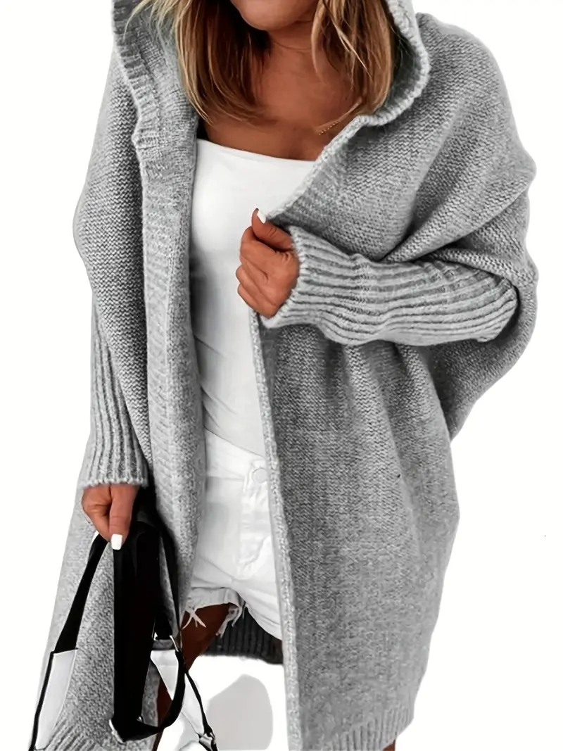 Cakulo Women Knitter Oversized Hooded Knitted Cardigan Long Sleeve Casual For Winter Fall Women's Sweater