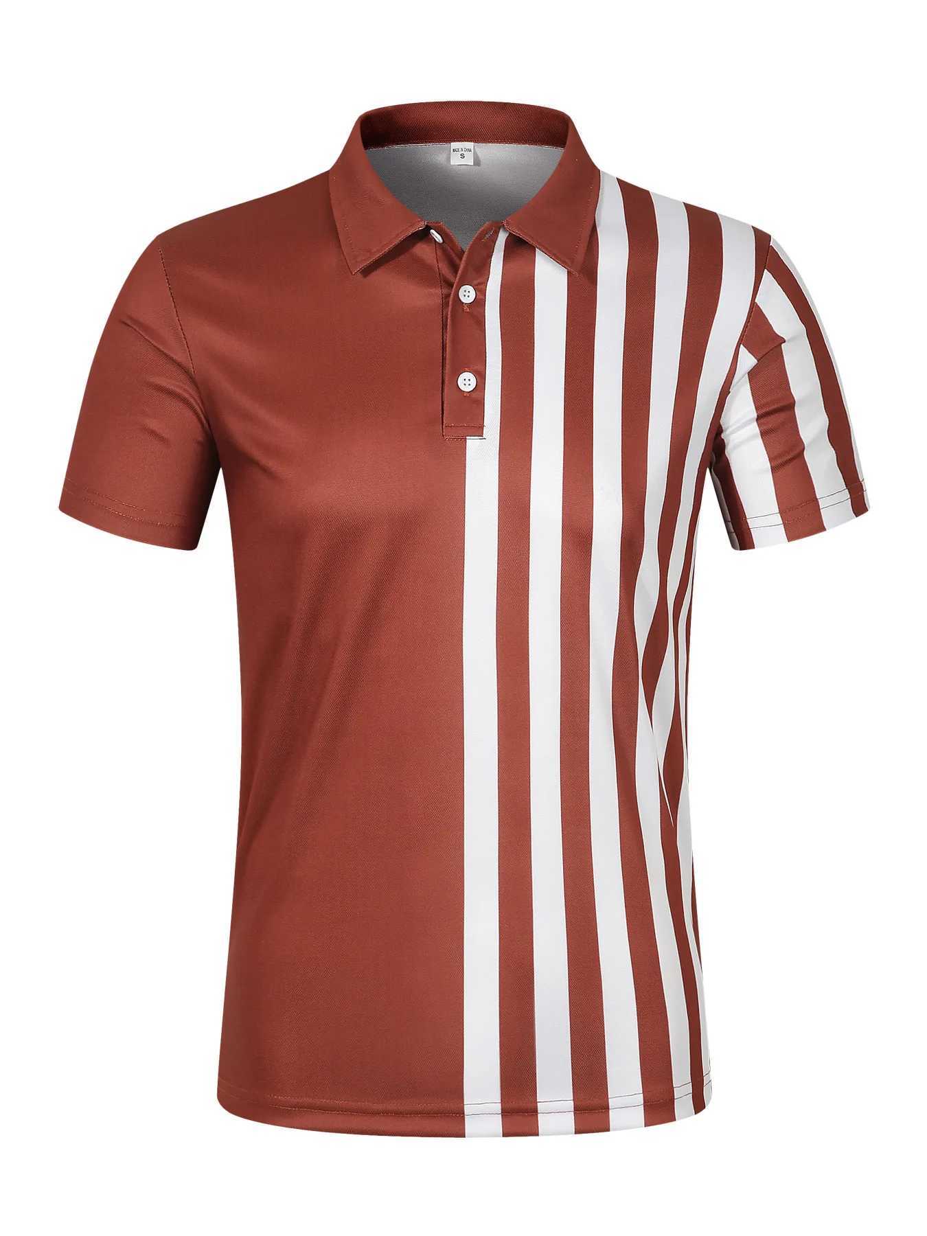 Mens summer new mens short-sleeved polo shirt striped color contrast lapel polo shirt Fashion sports T-shirt Breathable topX240920