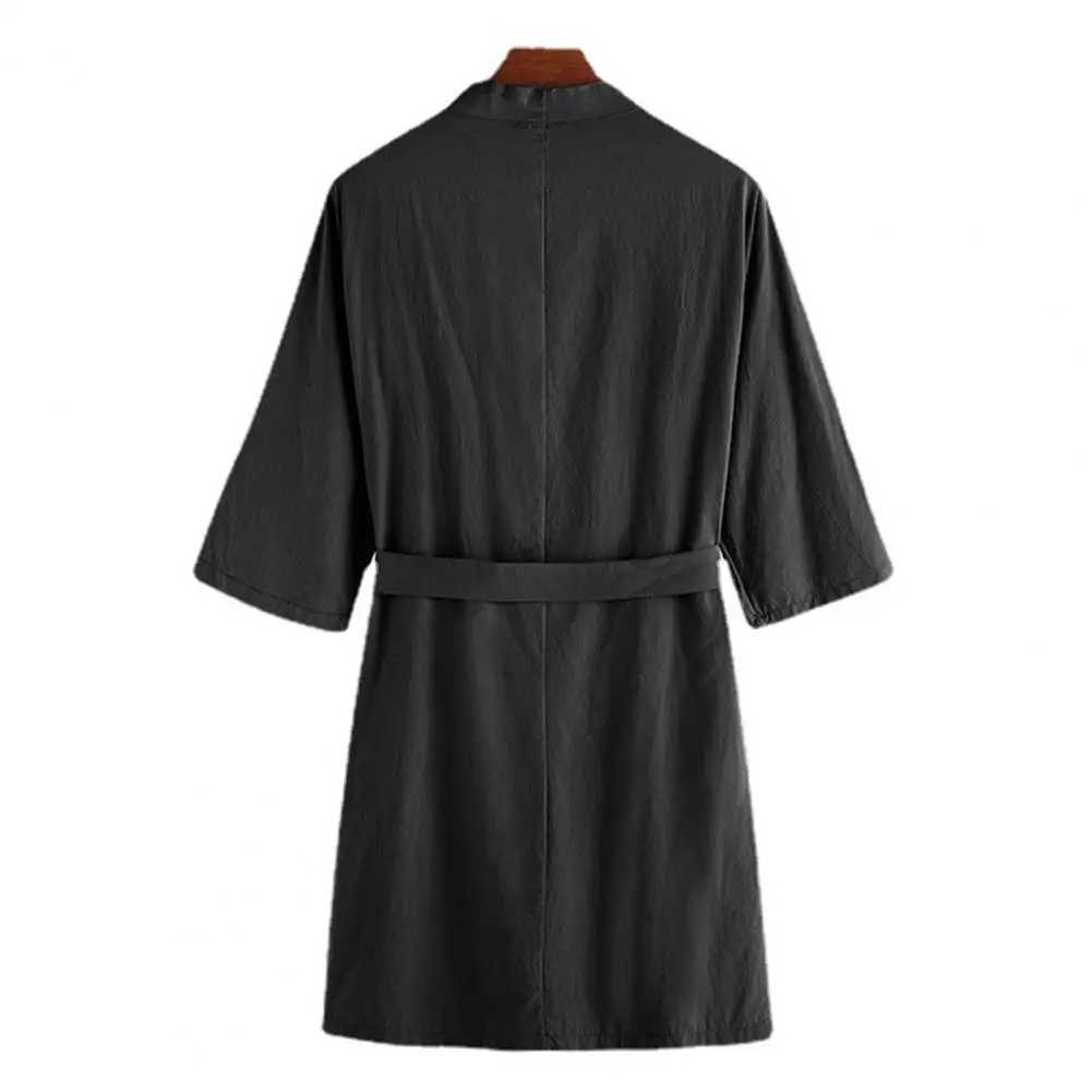 Men Nightgown Men Bath Robe Soft Water Absorption Lace Up Cardigan Sleepwear Three Quarter Sleeves Loose Men Bathrobe Nightgown Y240919