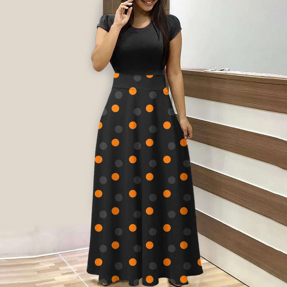 Hallowmas Halloween Gothic themed printed color blocked waist hugging holiday dress for women