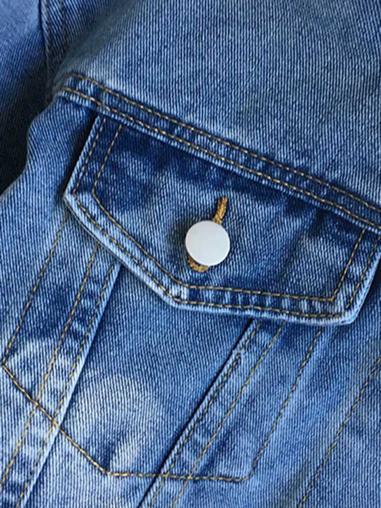 XFPV 2023 New Autumn Vintage Casual Solid Color Hooded Drawstring Denim Jacket Women Single Breasted Shorts Coat Tide SM1742X240920