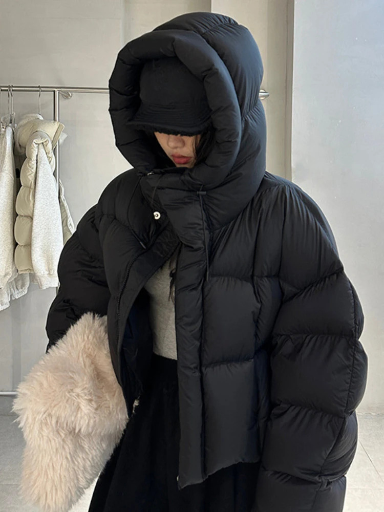 2024 New American Winter Short Women Fog Feeg Light Down Hooded Warm Bread Clothing Fashion Fluffy Puffer Jacket