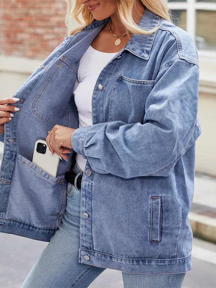 Single Breasted Oversized Denim Jacket Women Spring Fall Vintage Washed Casual Jean Coat Loose Outwear with PocketsX240920