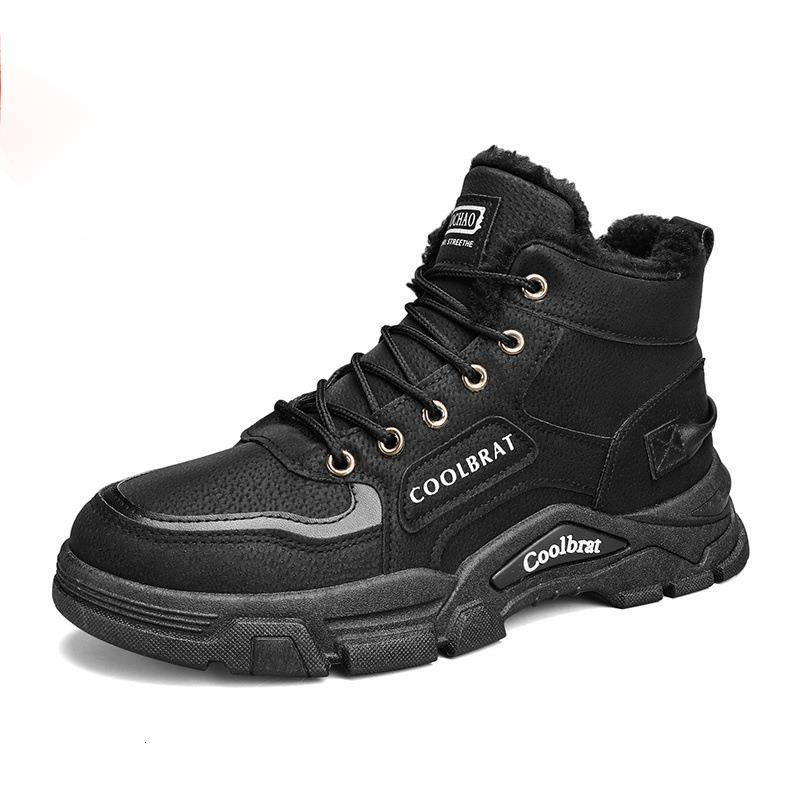 Winter plush warm thick soled men's shoes with British style high top lace up Martin boots, student Korean version work boots