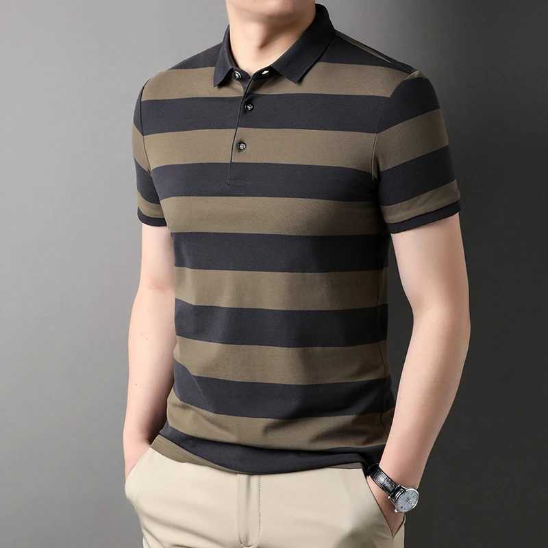 Summer Mens Polo Shirts With Short Sleeve Business Stripes Print Casual Tops Fashion Sport Wear Oversized T Shirts Man ClothesX240920