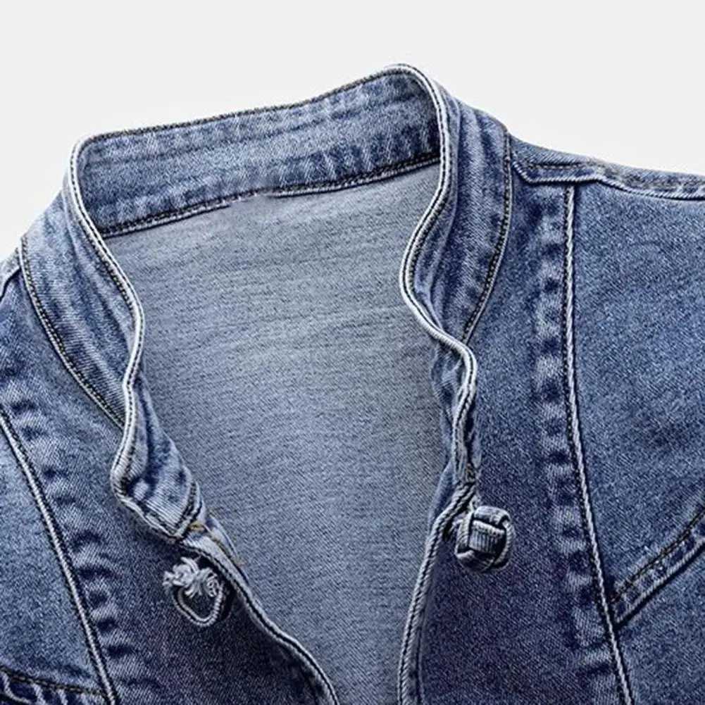 Women Retro Denim Jacket Solid-color Lapel Jacket Chinese Style Embroidery Denim Coat for Women with Slim Fit Turn-down CollarX240920
