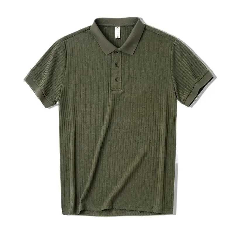 2022 Mens Summer Polo Shirt Lightweight Striped Lapel Short Sleeve Business Casual T-shirt Slimming Effective Knitted TopX240920