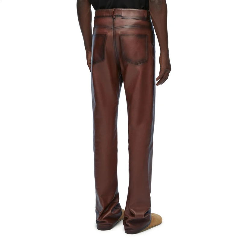 Mens Brown Genuine Leather Pants High Quality Spring/Summer Collection British Fashion Personalized Customization Mens Sheepskin Pants 240913