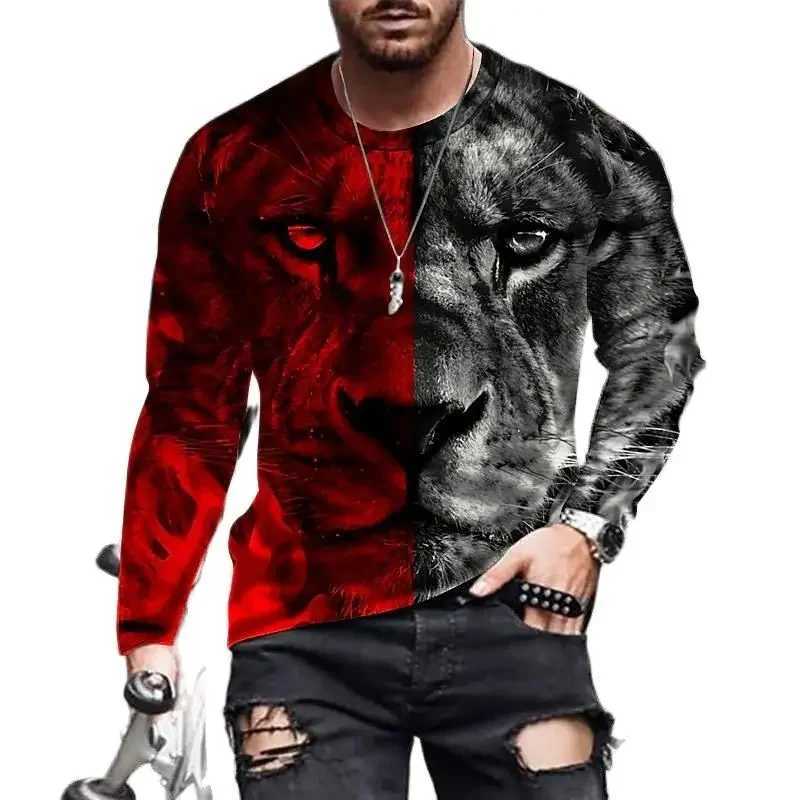 Vintage Print T-shirt 3d Tiger lion Shirt Animal Long Sleeve Loose O- Neck Summer Animal Tops Oversized 5xl Mens ClothesX240919
