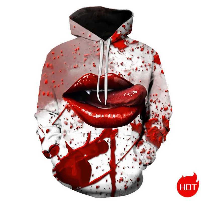Horror New 3D Red Bloody Patterns Printing Hoodies Fashion Halloween Graphic Hooded Sweatshirts Kid Cool Pullovers Mens Clothing Y240920