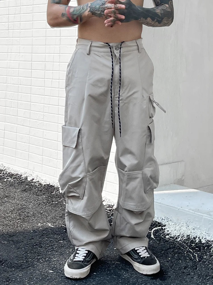 Tint ERA pocket black cargo pants mens American streetwear oversized khaki cargo mens loose casual hip-hop workwear 240920