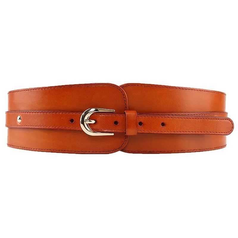 Womens vintage one layer high-quality cowhide leather belt with elastic strap W240920