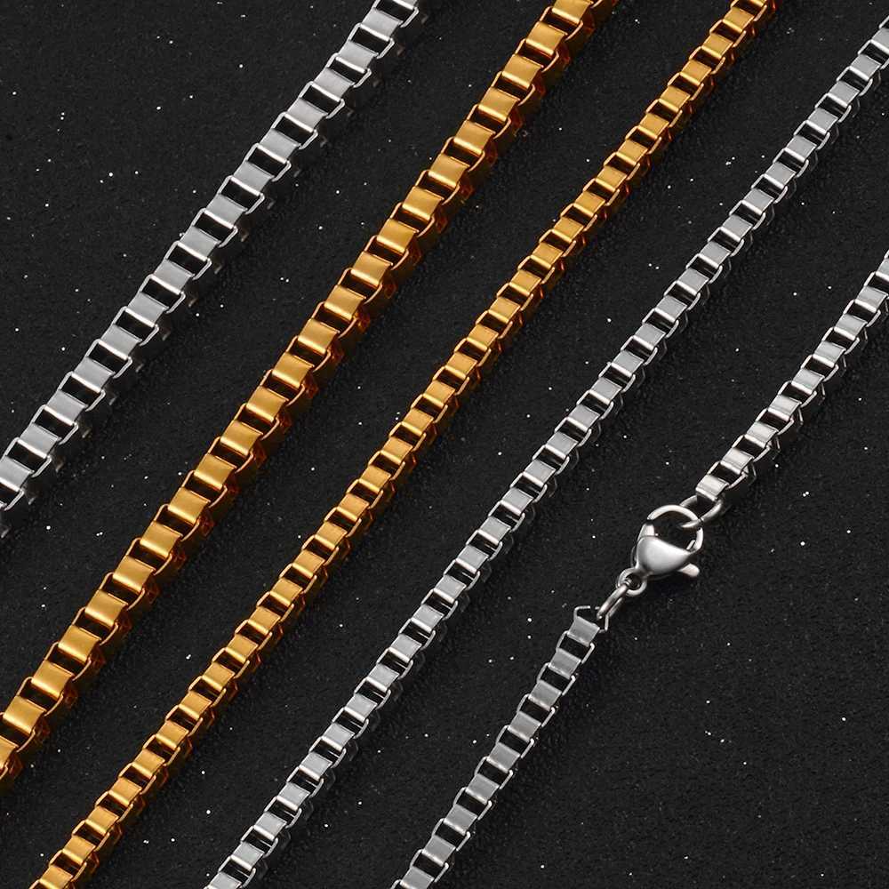 Fashionable Stainless Steel Box Square Link Chain Necklace Gold Color Various Sizes And Widths Can Be CustomizedX240919