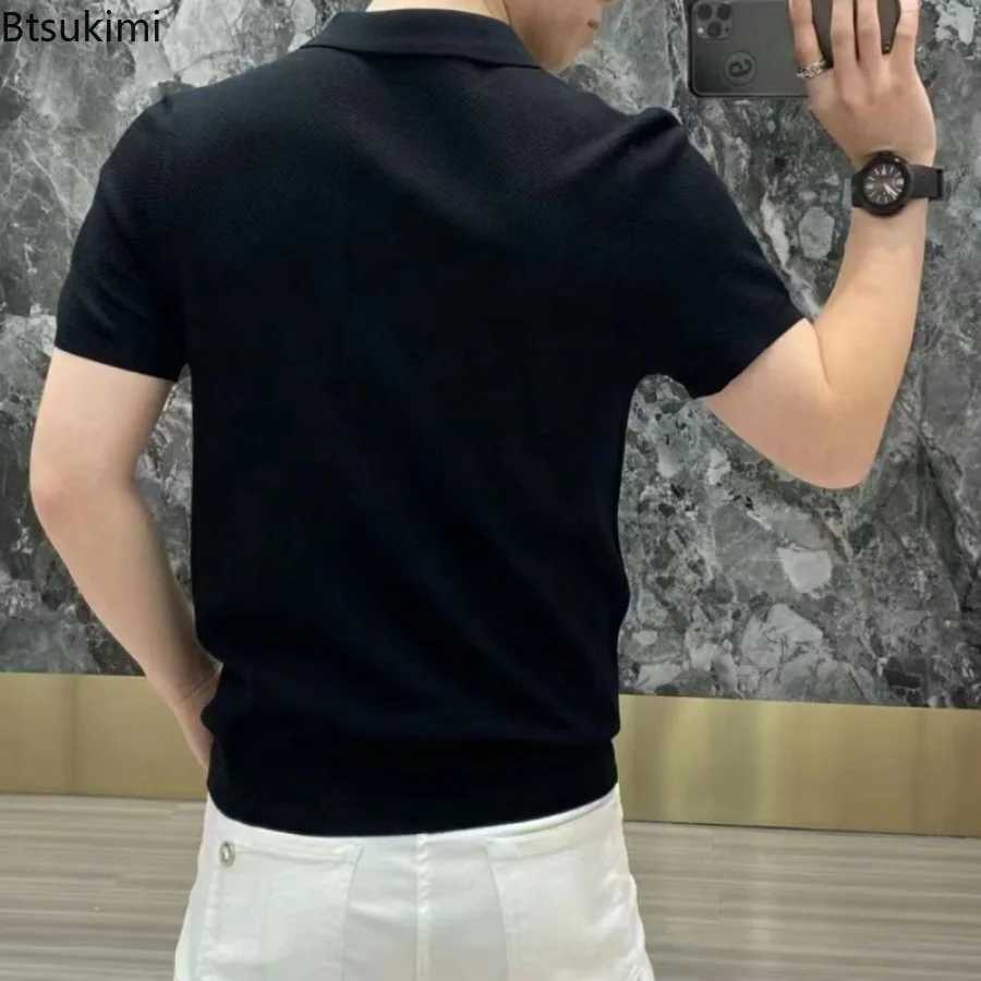 Fashion Light Luxury Mens Solid Short Sleeve Polo Shirts Summer New Comfy Lapel Business Casual Tops Men Korean Leisure T-shirtX240920