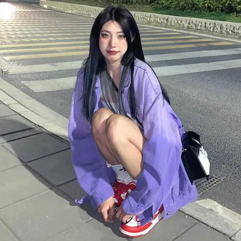 Purple Gradient Denim Jacket For Women 2023 New Korean sion Loose And Versatile Niche Fashion High-end And Versatile Jacket P165X240920