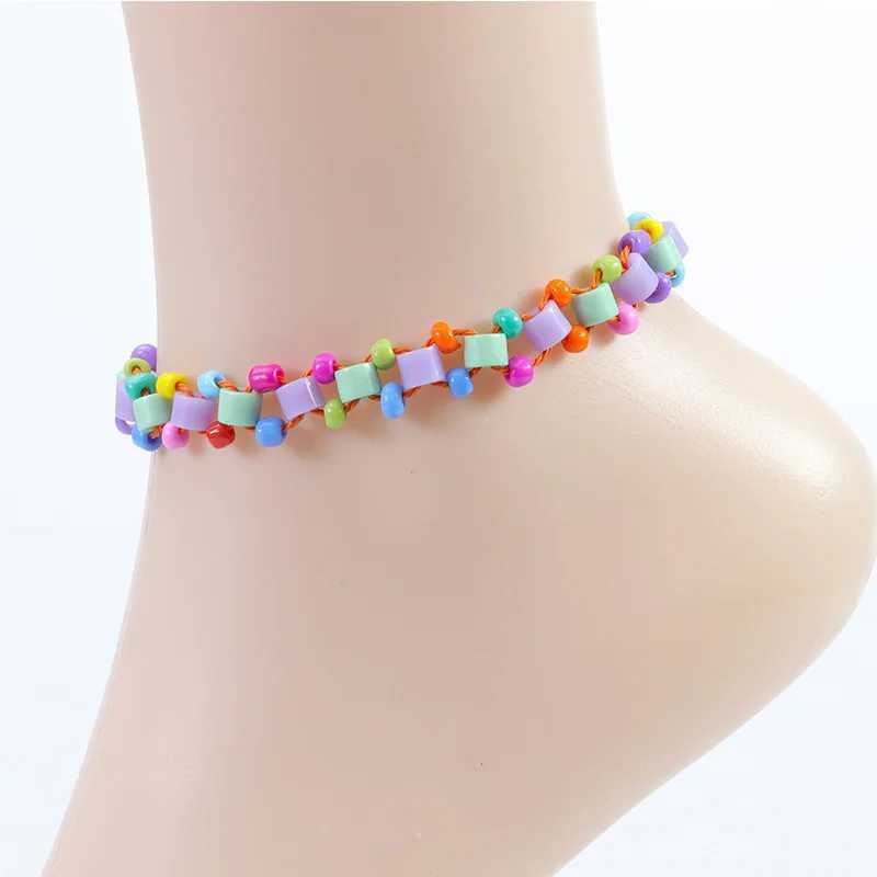 Boho Women Glass Beads Woven Anklet Beaded Bracelet On The Leg Beach Barefoot Foot Jewelry Handmade Rope Thread Weaving Braid Y240920