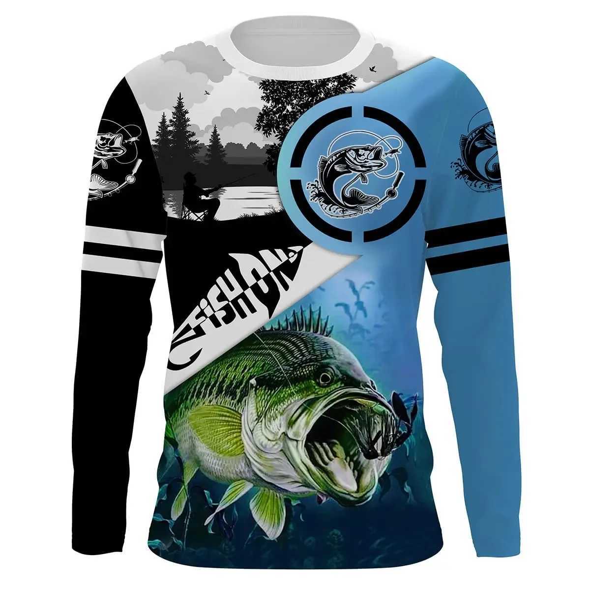 Mens long sleeve T-shirt 3D printed mens long T-shirt Street O collar pullover Oversized T-shirt mens clothing fashion fishX240919