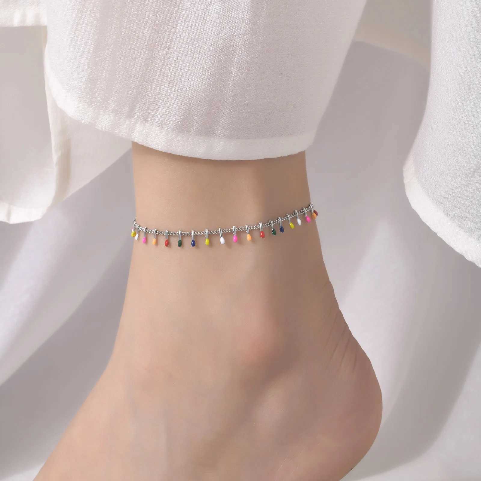 Stainless Steel Fashion Dance Anklet For Women Polychromatic Anklets Party Banquet Summer Jewelry Y240920