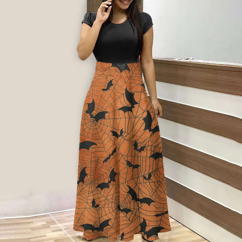 Hallowmas Halloween Gothic themed printed color blocked waist hugging holiday dress for women