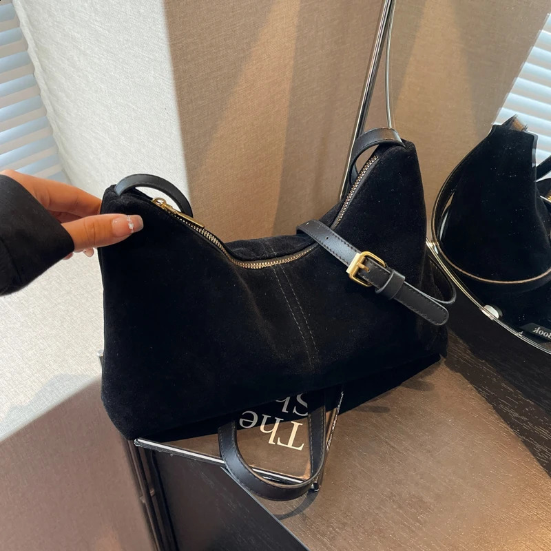 Artificial suede lazy style retro shoulder pocket smallest handbag large capacity travel bag 240918