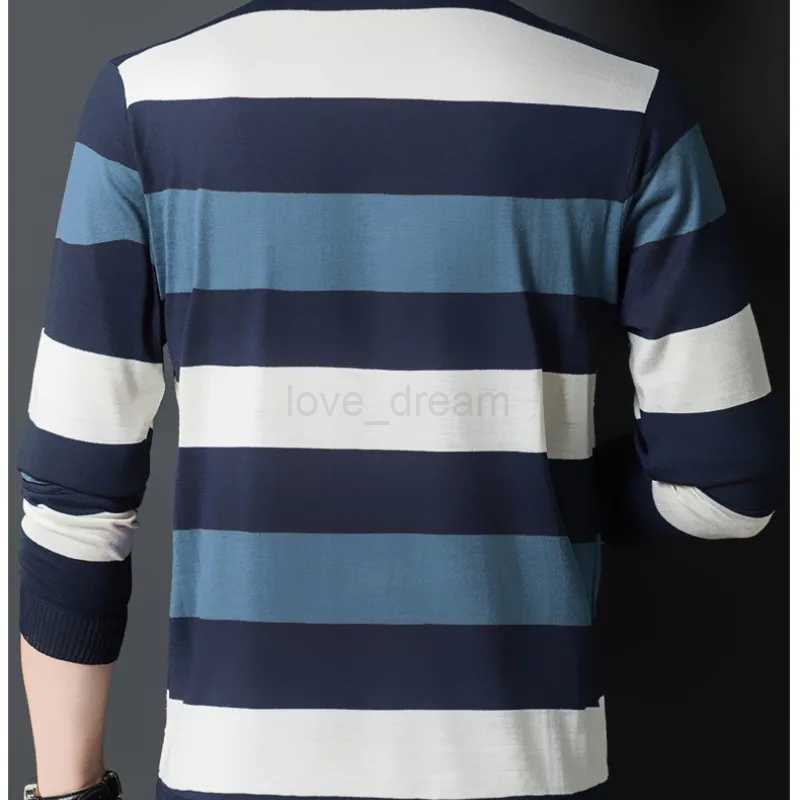 Autumn Winter Polo New Mens Clothing Loose Striped Long Sleeve Tees Turn-down Collar Shirt Business Casual Fashion Pockets TopsXJ240920