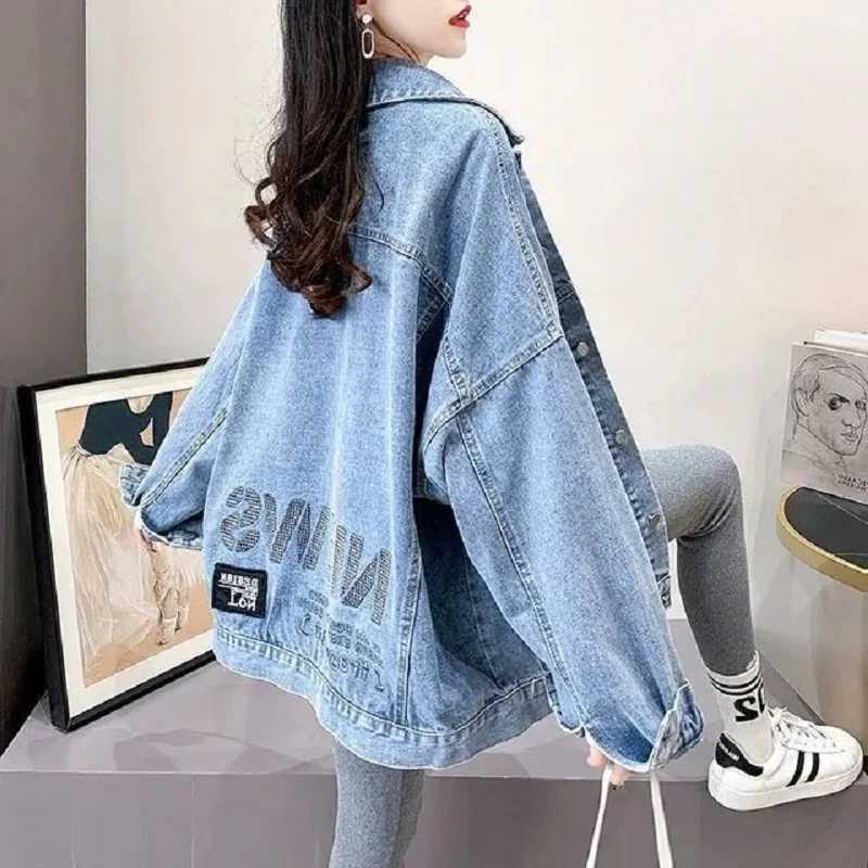 Denim Jacket Womens New Spring Autumn Fried Street Embroidery Loose Jeans Coat Versatile Fashion Retro Female Outerwear TopsX240920