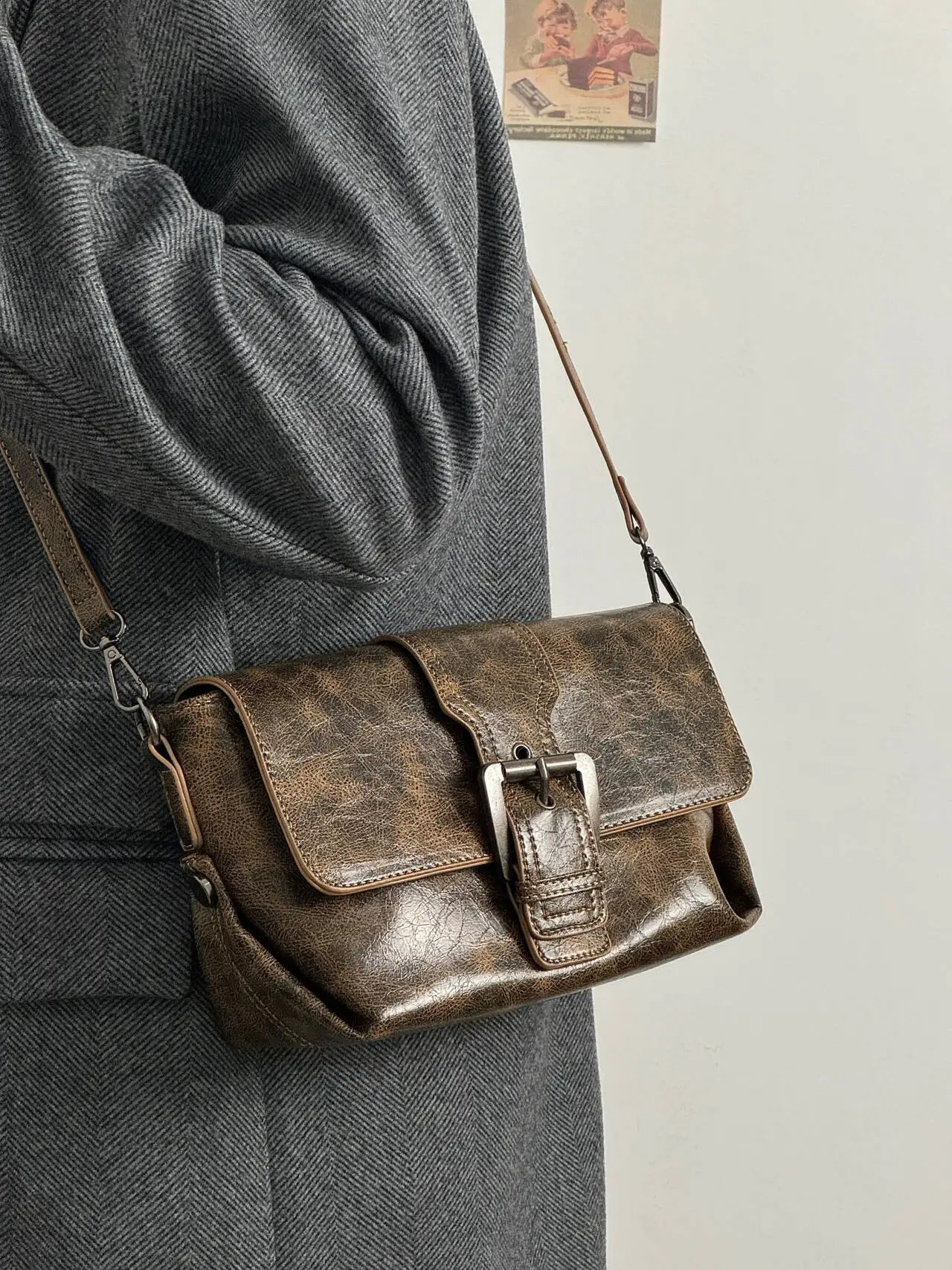 JIAERDI Retro Brown Bottom Bag Womens Retro Handle Pattern Casual Y2k Handbag Womens Harajuku Solid Bolsa 2024 240918