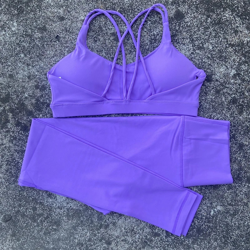 Yoga Set Gym Sports Set Cross Straps Bra Top And High Waist Leggings 2 Piece Women Workout Outfit Fitness Suit Running Tracksuit 240914