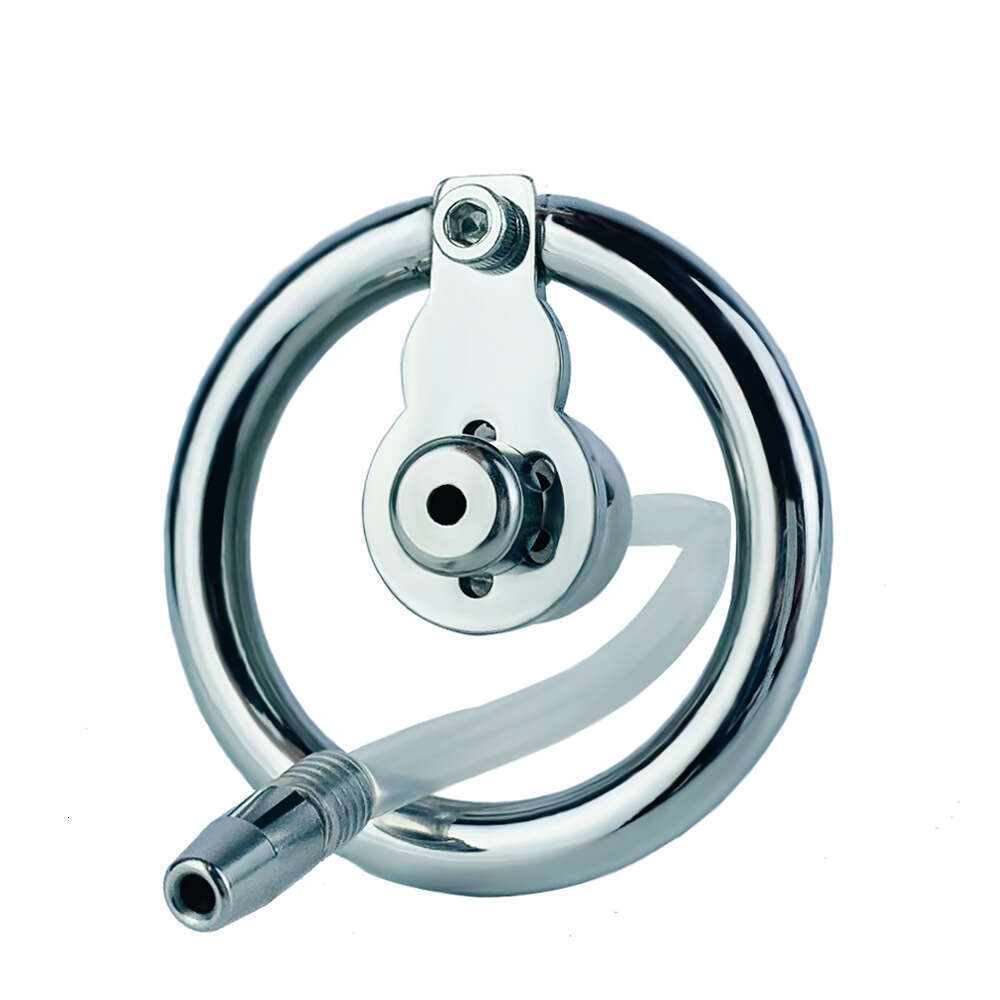 FRRK 304 stainless steel flat hardcore metal short cock ring penis cage with catheter chastity cage for male
