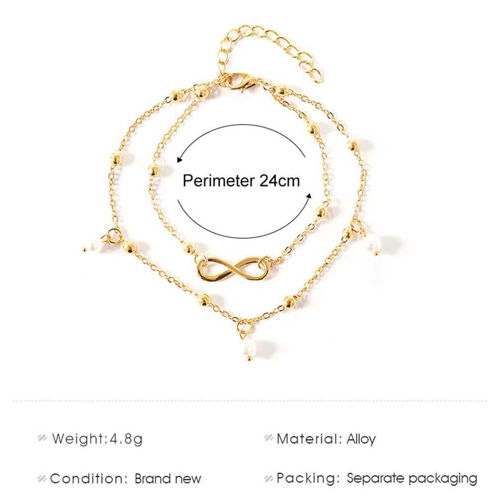 SUMENG Retro Pearl Heart Infinity Double-Deck Anklet Bracelet Set For Women Fashion Bohemia Foot Beach Anklets Chain Jewelry Y240920