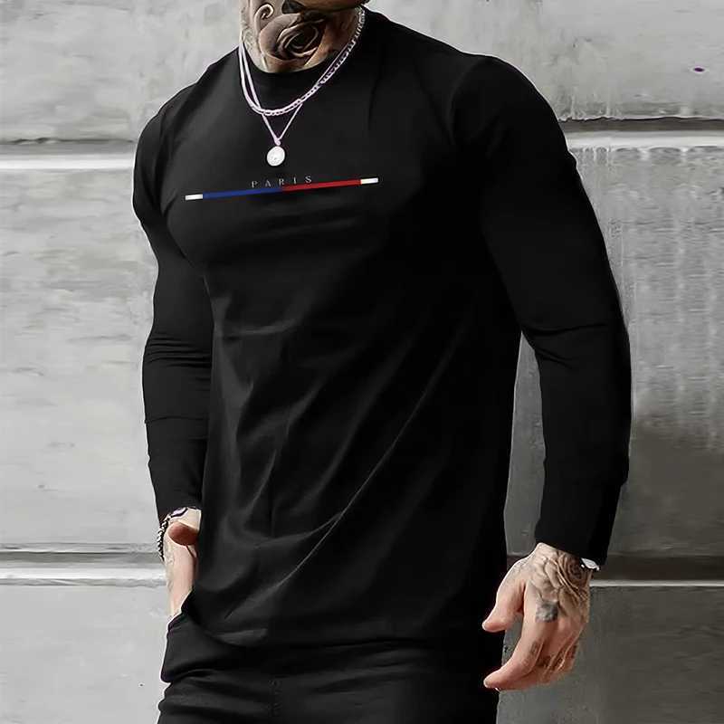 New Mens Casual Long Sleeve T-Shirt Letter Print Solid Color Retro Classic Spring/Summer Daily Party Social Long SleeveX240919