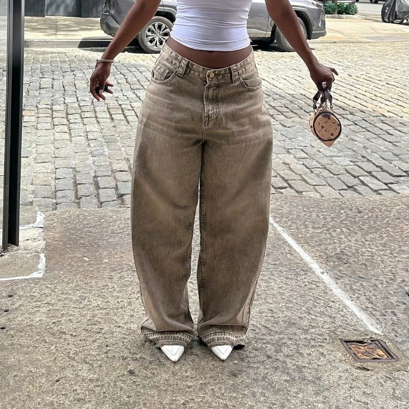 Baggy Jean Street Fashion Hip Hop Vintage Washed Distressed High Waisted Jeans Woman Casual Pant 240912