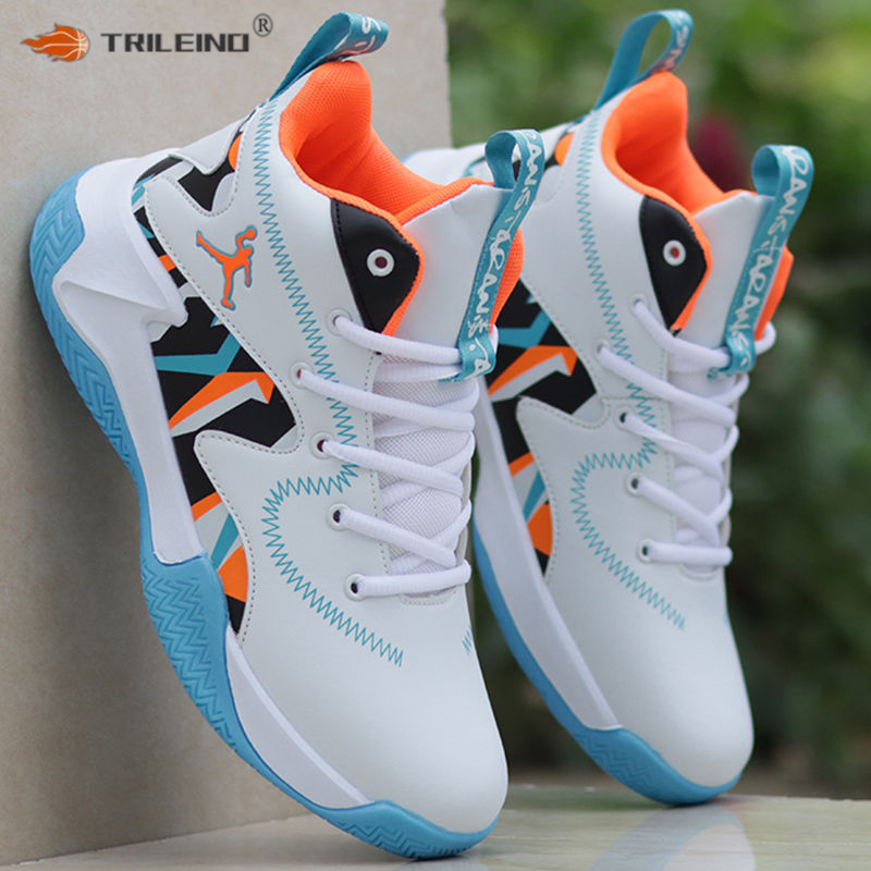 TRILEINO Professional Men's White Red Blue Basketball Shoes Basketball Sneakers Anti-skid High-top Couple Man Basketball Boots