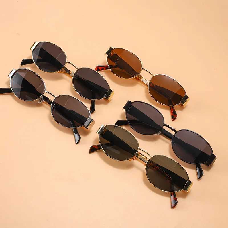 Small Metal Frame Oval Sunglasses for Women 2024 Brand Designer Fashion Luxury Shades UV400 Eyewear Men Vintage Sun GlassesX240920
