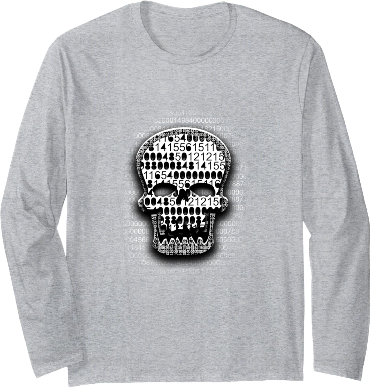 Long Sleeve Shirts for Men sweatshirt Awesome Binary Skull Face Tech Gift for Geek Long Sleeve Tee Streetwear Casual tops clothes
