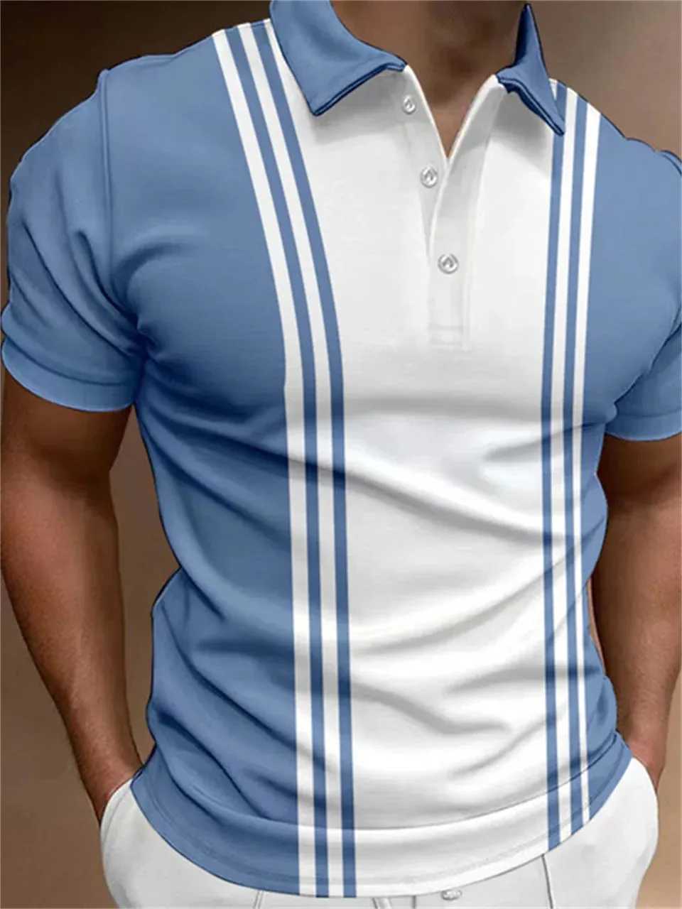 Summer Men Luxury Striped Printed Golf Tee Shirts Elegant Business Polo Shirts Mens Casual Office Wear Fashionable T-ShirtX240920