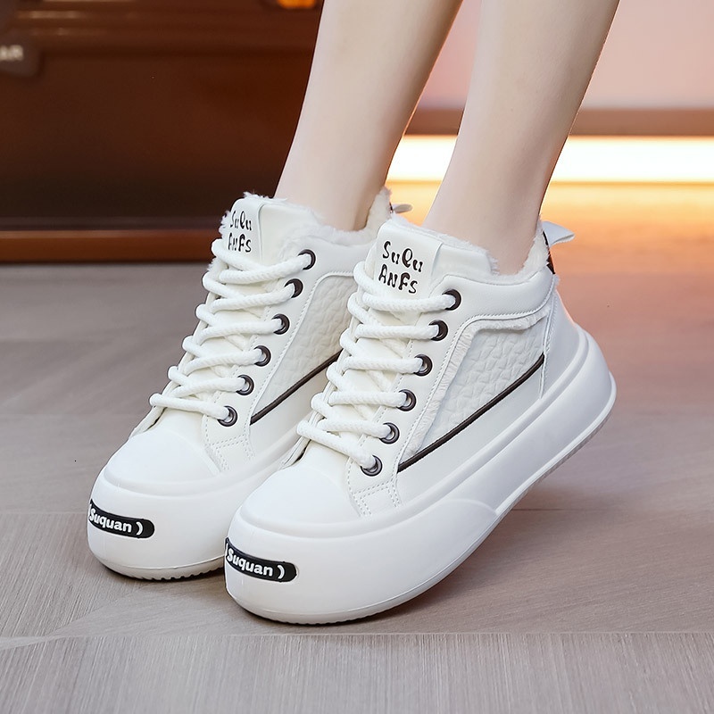 High top white 2023 new winter velvet sports shoes, anti slip thick cotton shoes for women YYN-K1706
