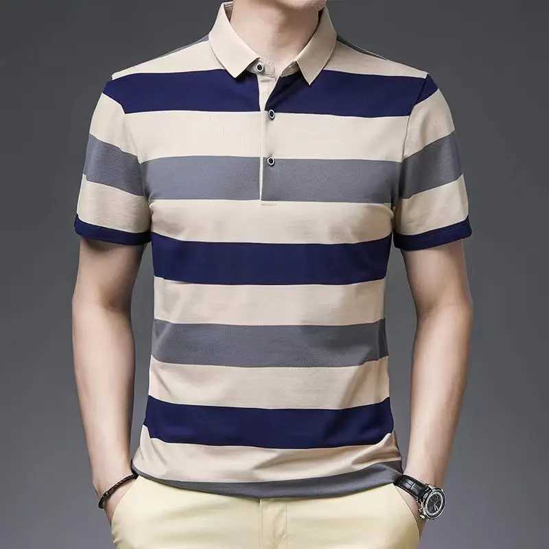 Koreon Fashion Men Striped Polo Shirt Summer Short Sleeve Streetwear Basic Male Clothes Tee Shirt Business Casual New Loose TopsX240920
