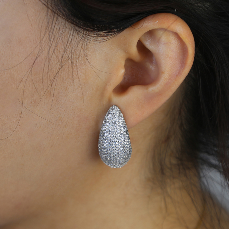 Sparkg Waterdrop Cubic Zirconia Stud Earrings - Gold Plated Teardrop Chunky Dome Jewelry