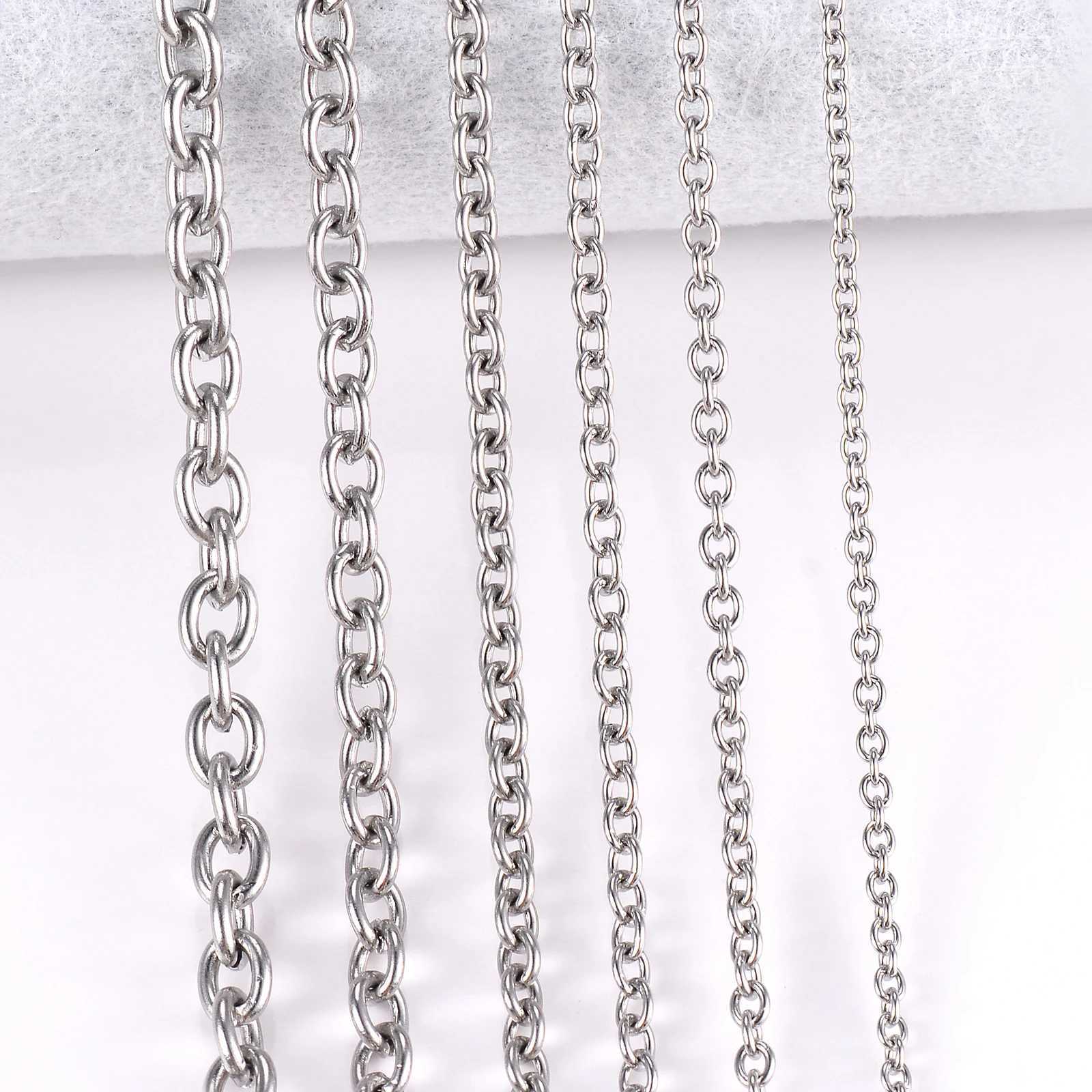 1Pc Width 1.5mm-6mm Stainless Steel Cross O Chain Necklace For Women Men DIY Jewelry Thin Bracelet NecklaceX240919