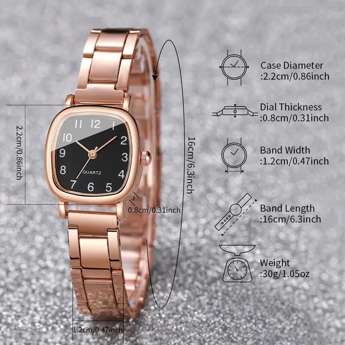 2pcs/set Womens Minimalist Square Quartz Watch Analog Steel Band Wrist Watch Heart Bracelet Valentines Day Gift For HerX240920