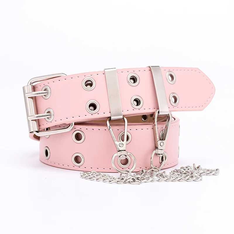 1 piece of womens belt trend simple double hole womens belt punk hip-hop rock style subculture Y2K womens belt punching machine W240920